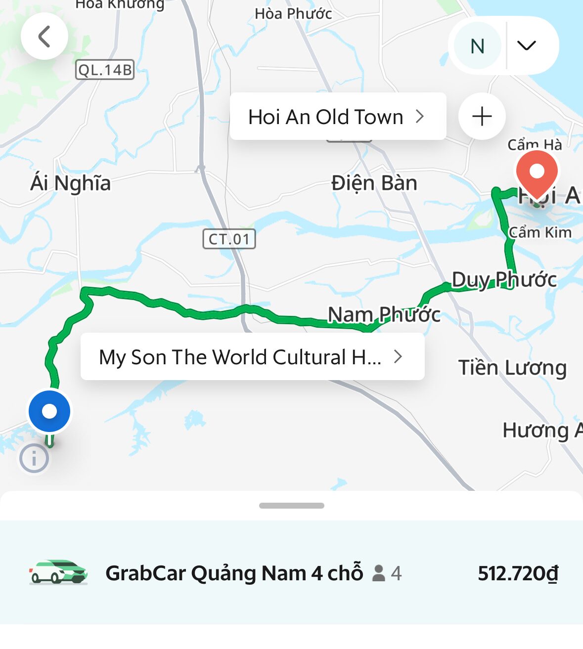 Grabによるミーソン遺跡からホイアンまでの料金