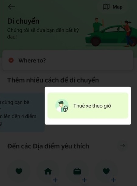 ベトナムのGrabのチャーター画面