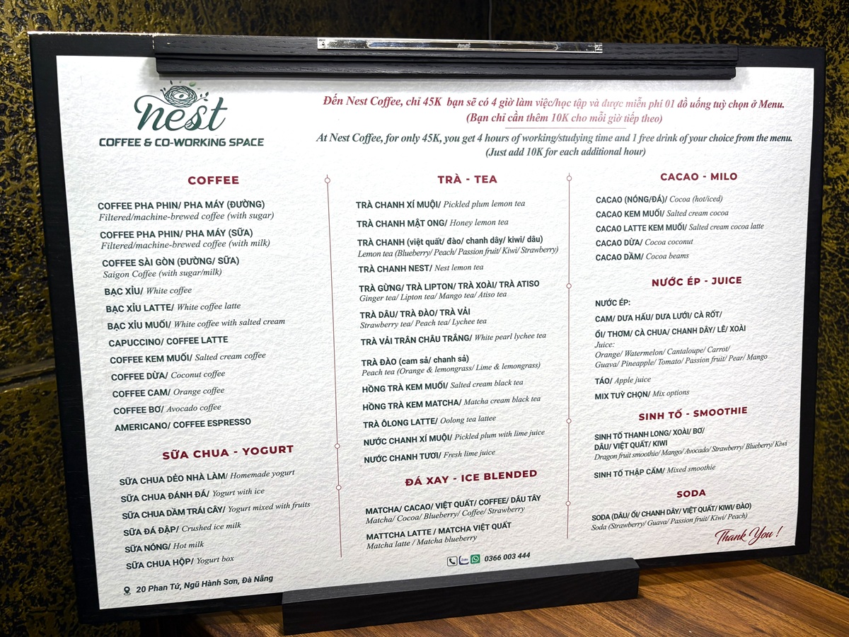 Nest Coffee And Coworking Space のメニュー